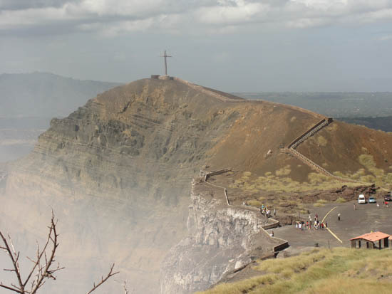 cross above volcano