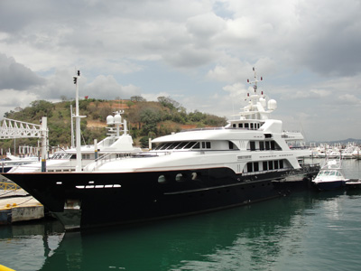 Yacht with black hull