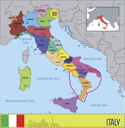 Map of Italy with Calabria indicated