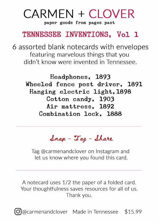 Tennessee Inventions notecard insert
