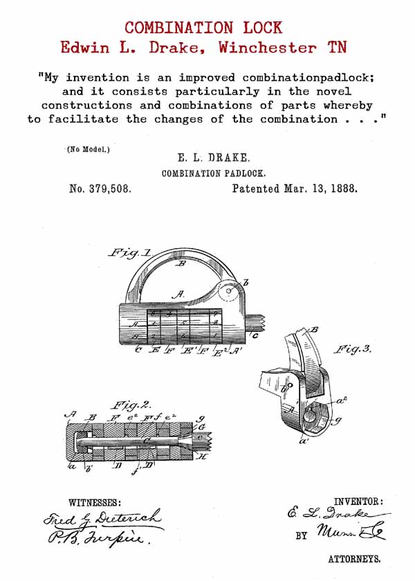 Combination lock patent drawing