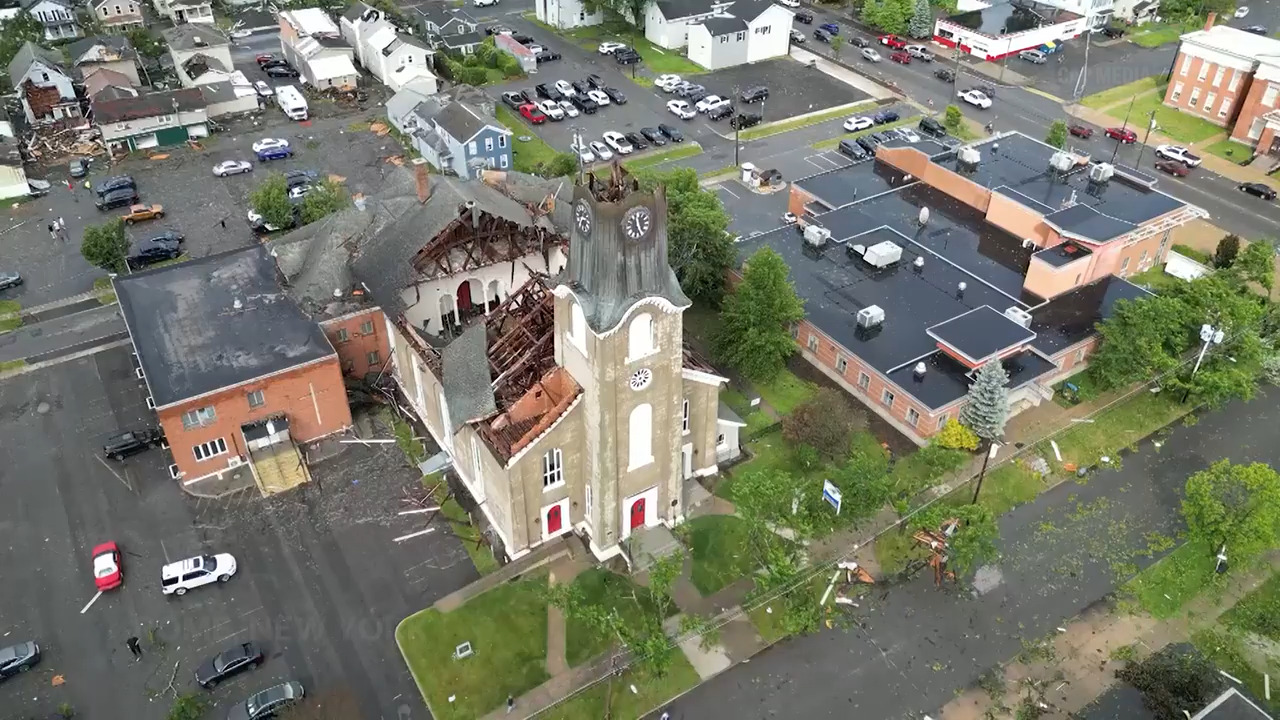 snapshot of Rome from above showing tornado damage via yahoo
